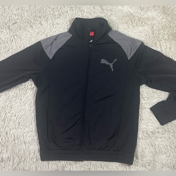 Size S Puma Lifestyle Track Jacket Black‎ Gray Jumbo Big Logo Polyester - Picture 1 of 11